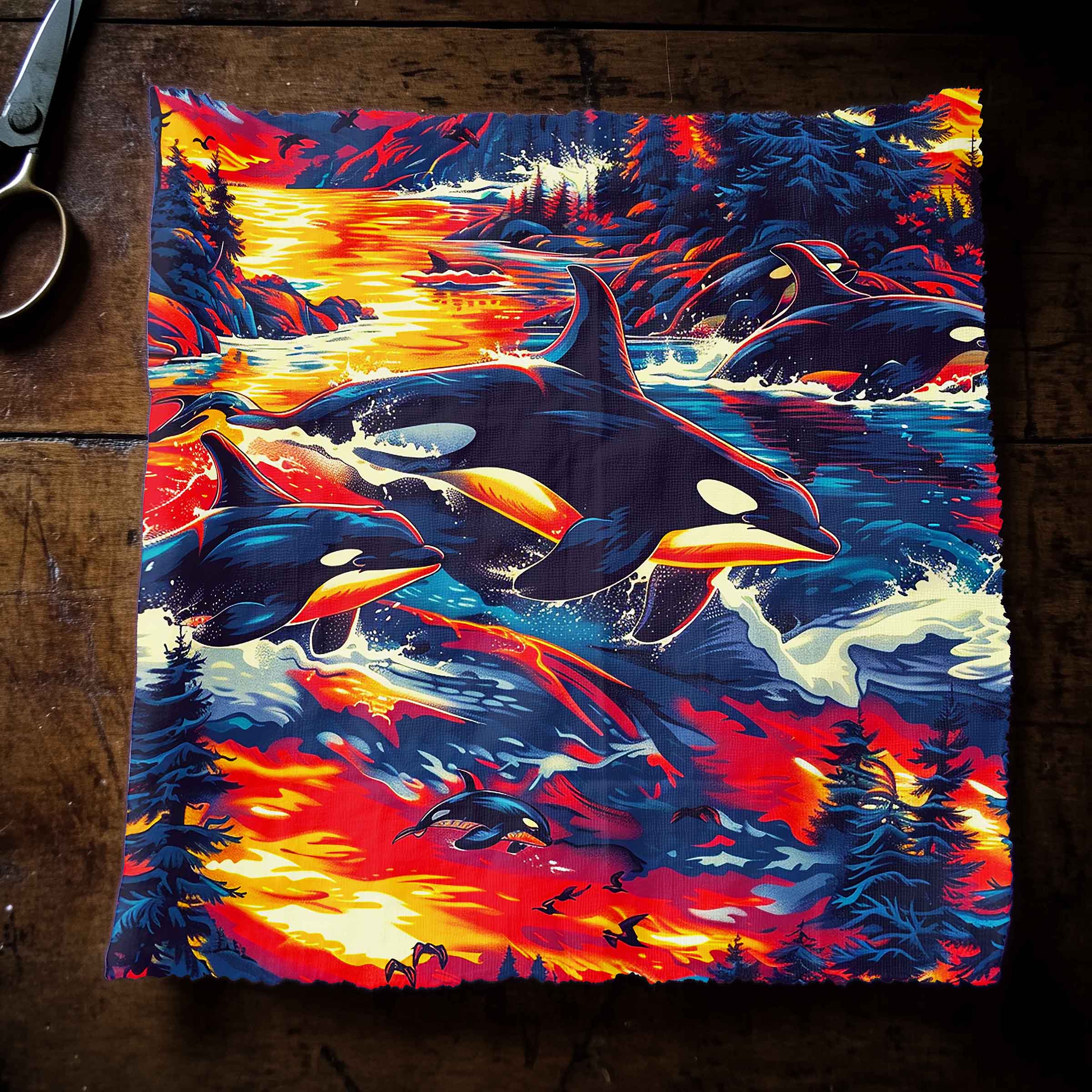 Killer Whales in the Bay 42 Inch Cotton Poplin Pre Order