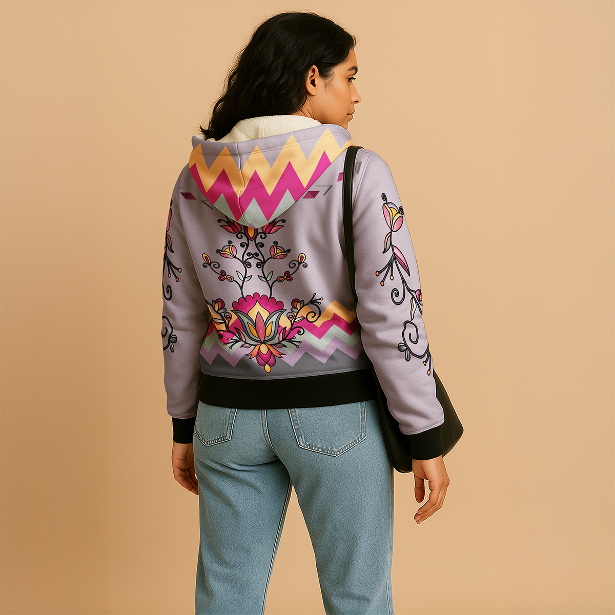 Crimson Drift Petals Women's Sherpa Hoodie