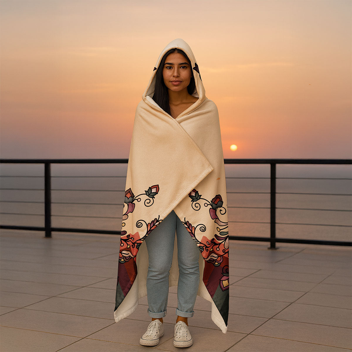 Burnt Sky Petals Women's Hooded Blanket