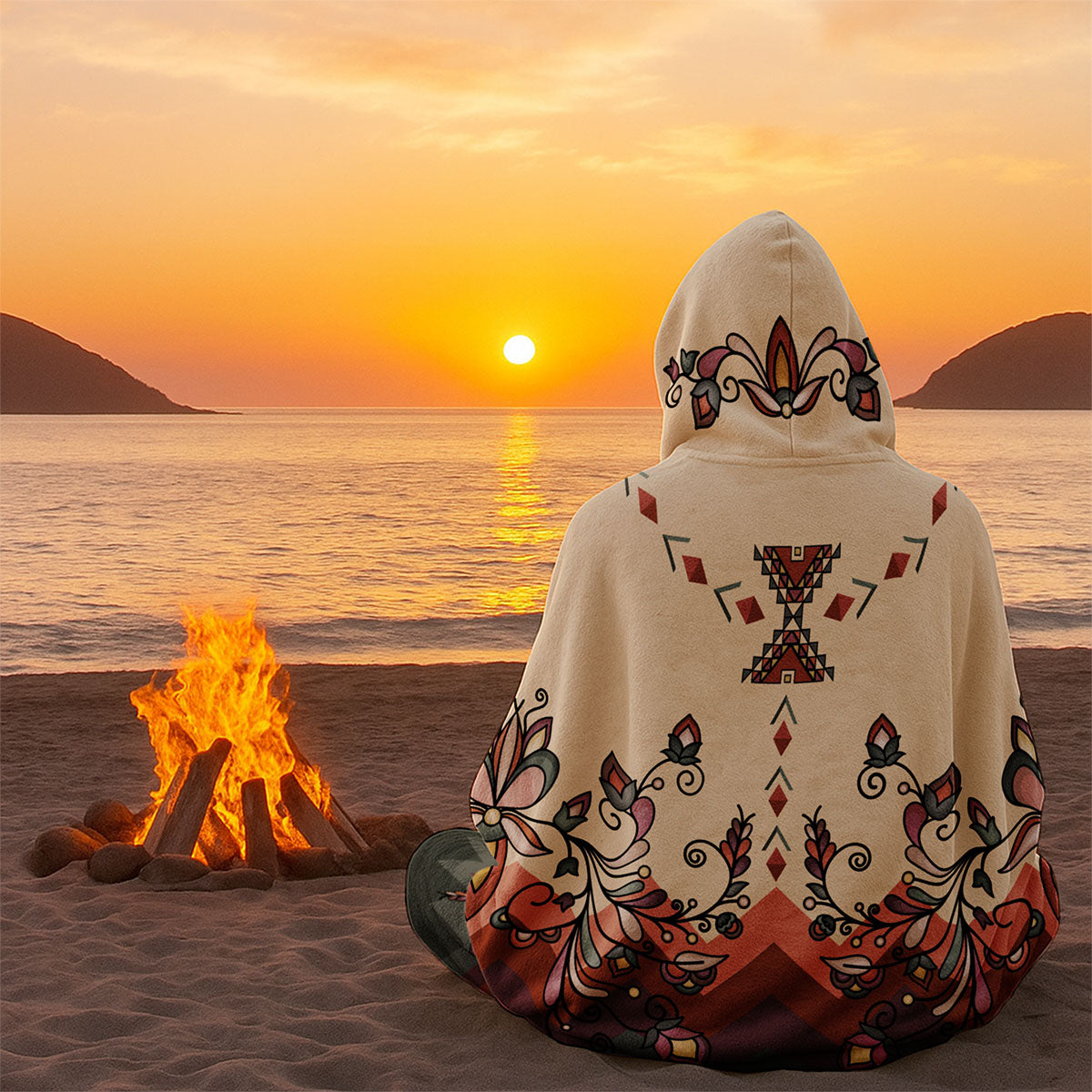 Burnt Sky Petals Women's Hooded Blanket