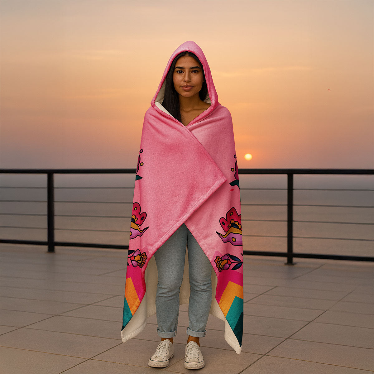Copper Prairie Petals Women's Hooded Blanket