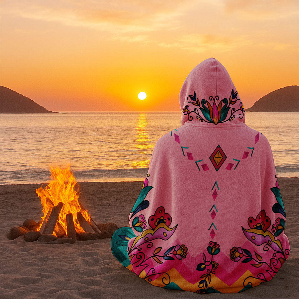 Copper Prairie Petals Women's Hooded Blanket