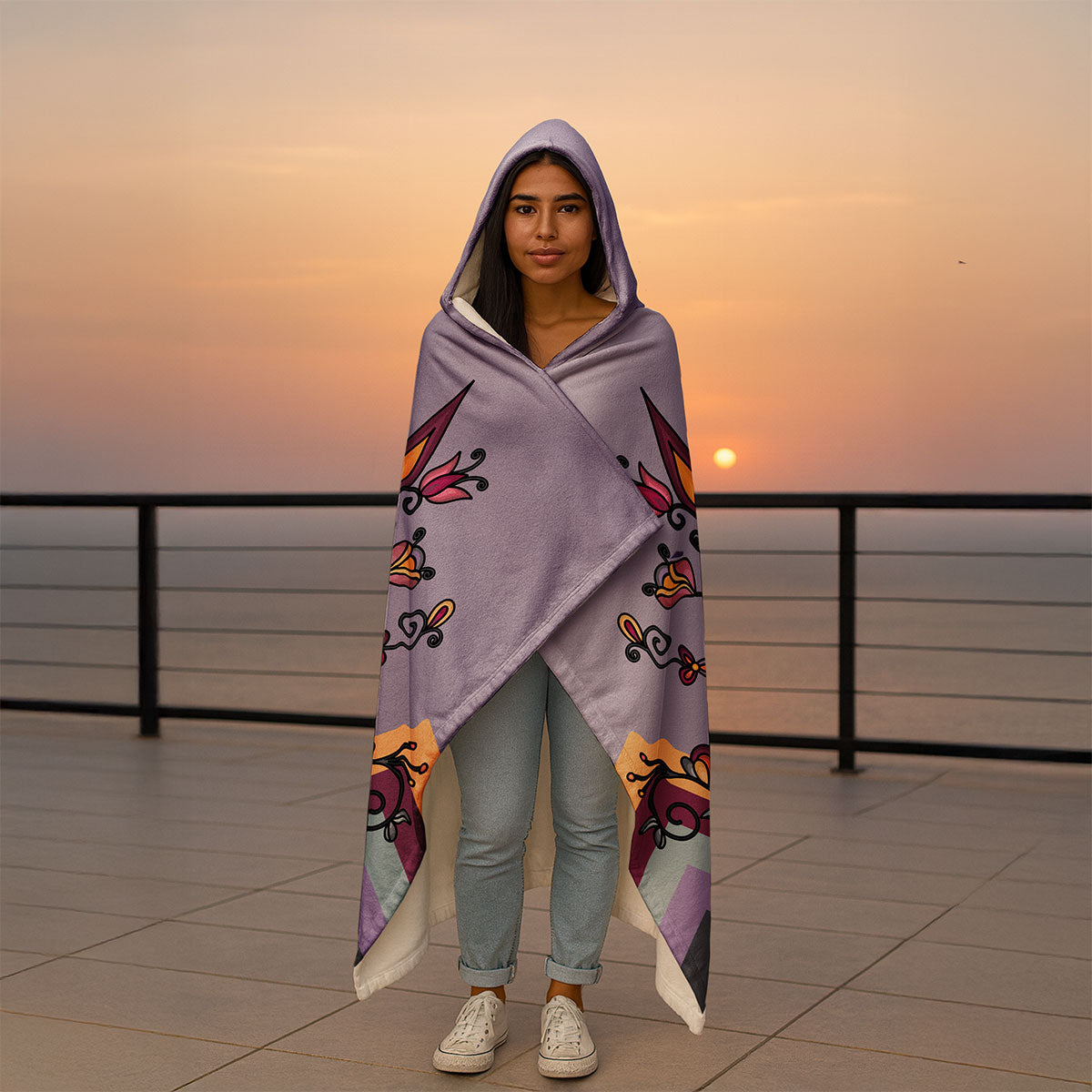 Crimson Drift Petals Women's Hooded Blanket