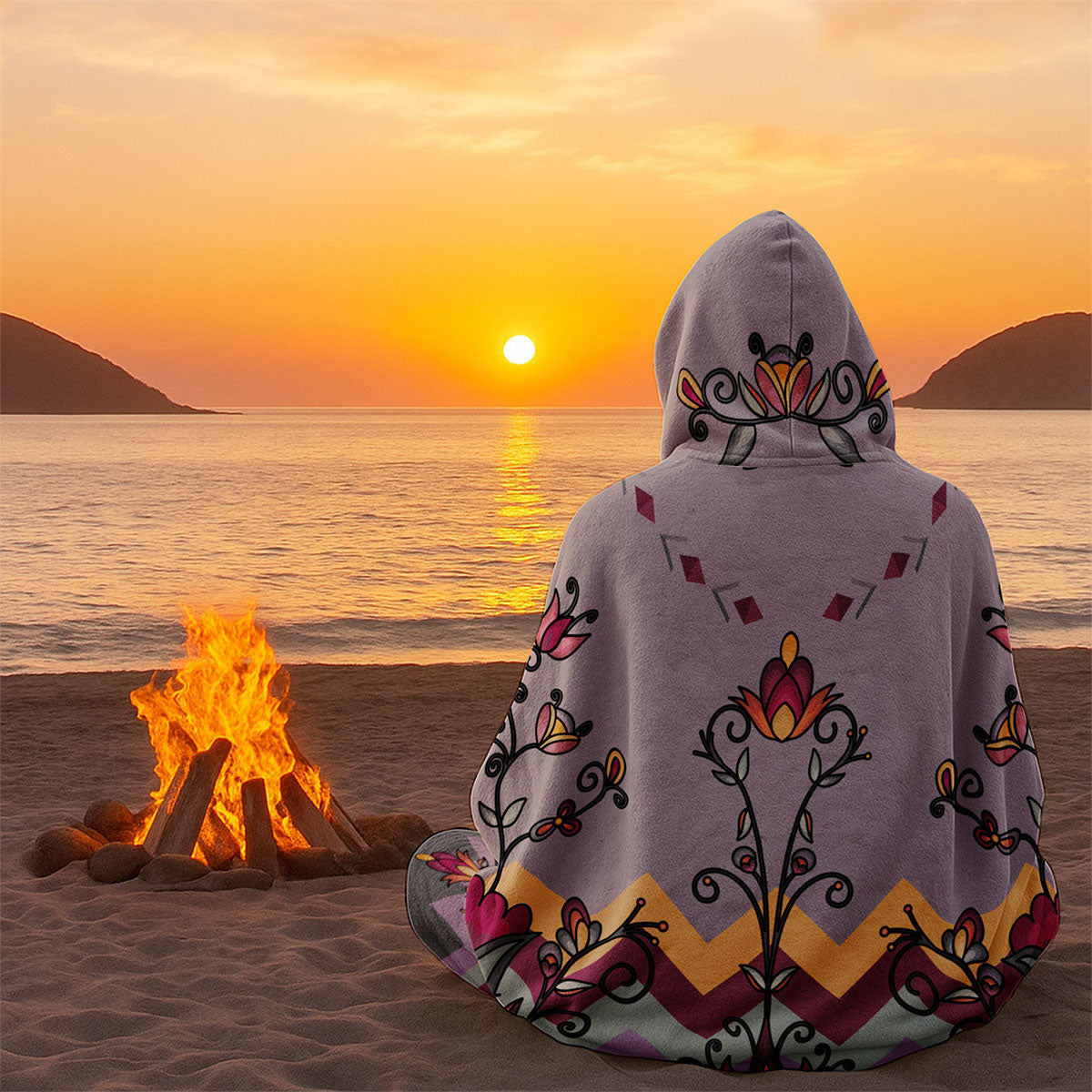 Crimson Drift Petals Women's Hooded Blanket
