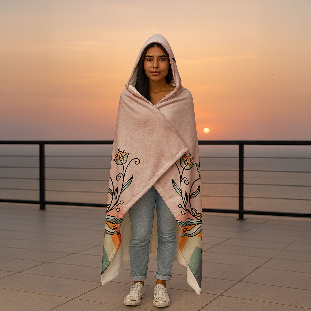 Falling Leaf Rising Bloom Women's Hooded Blanket