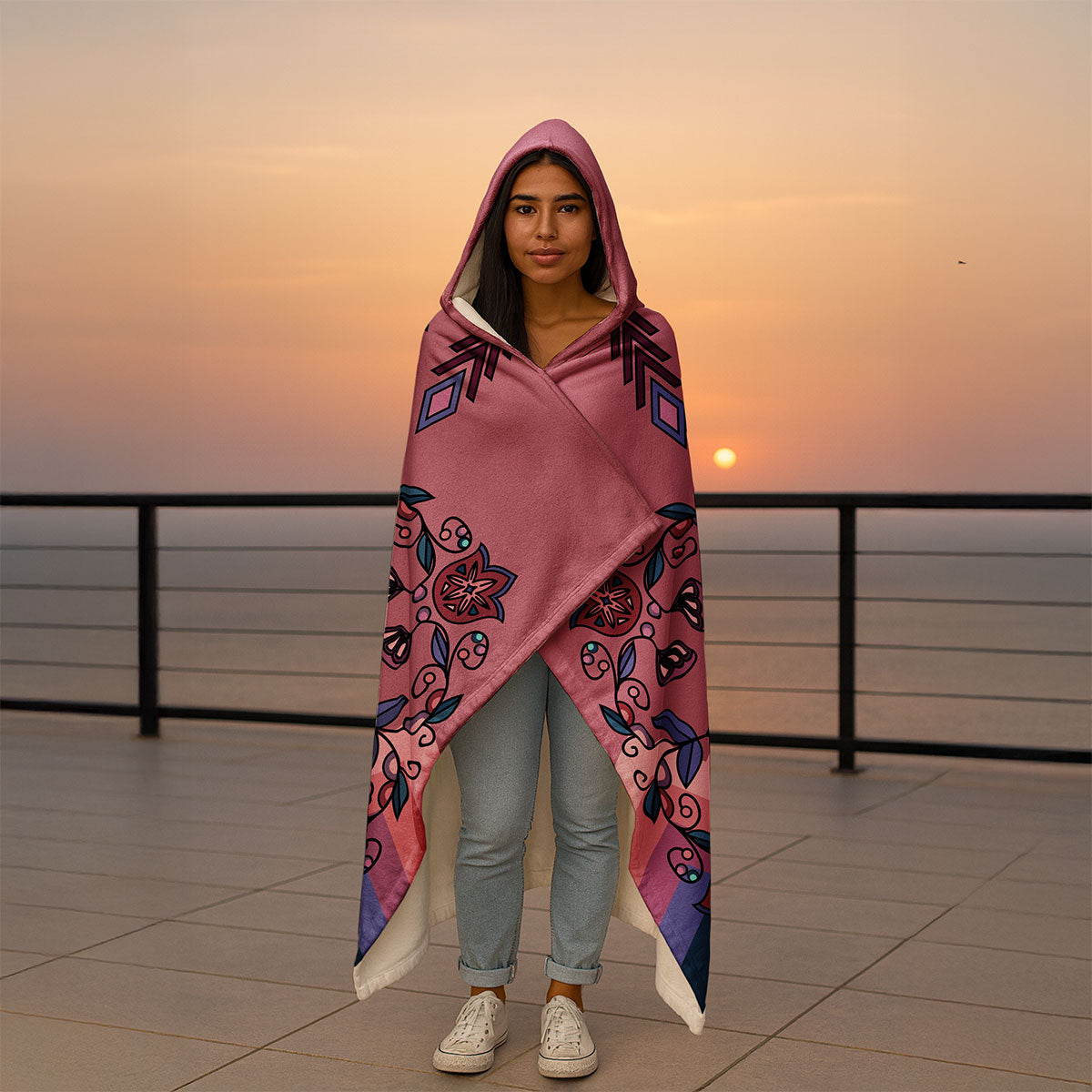 Frost Flower Circle Women's Hooded Blanket