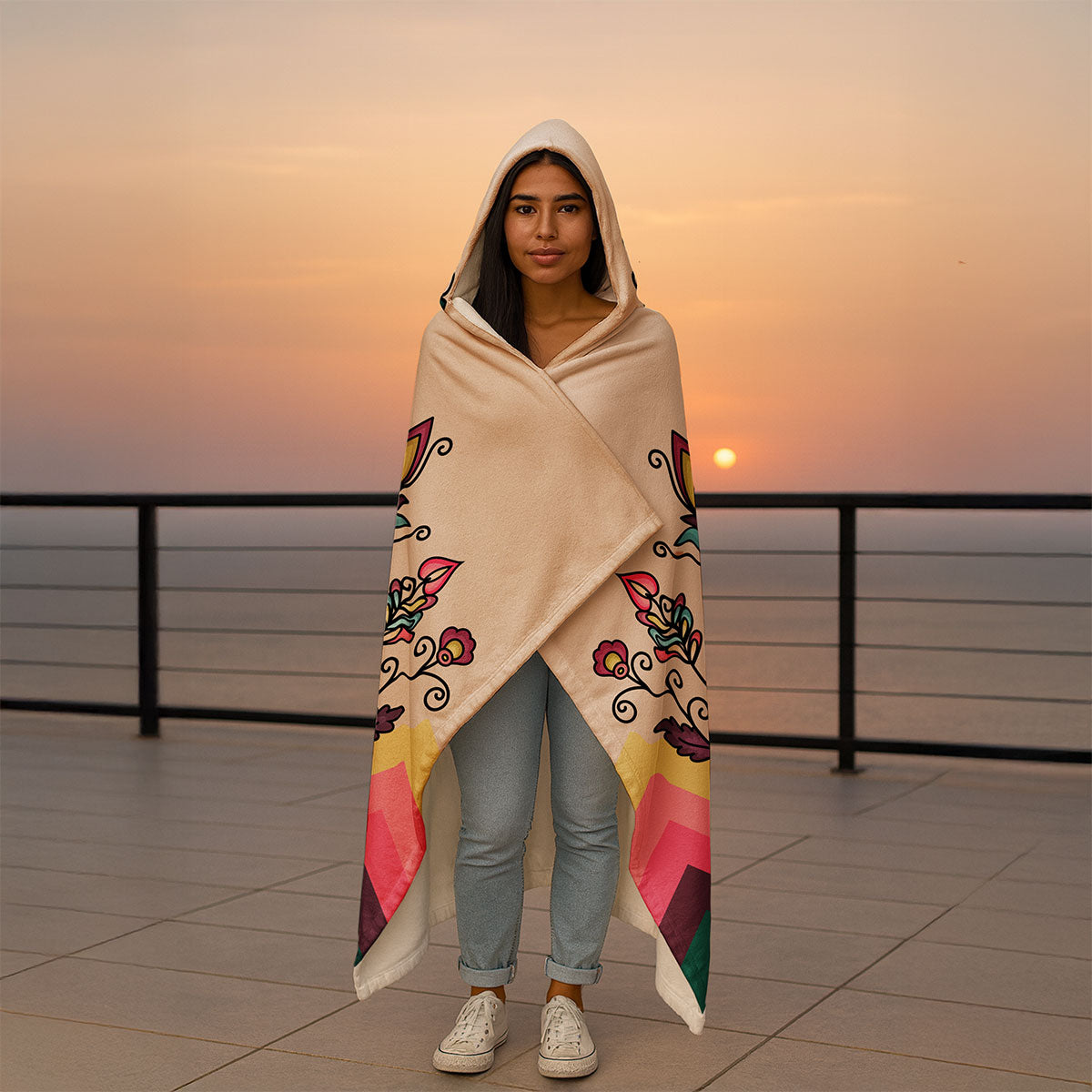 Golden Harvest Bloom Women's Hooded Blanket