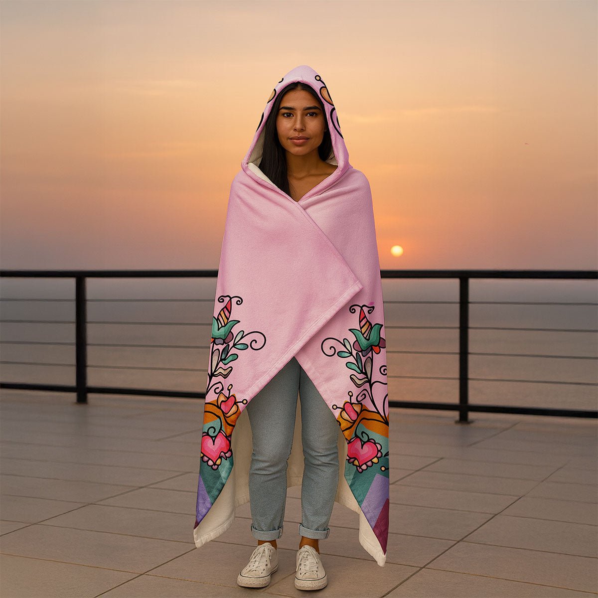 Harvest Hearth Floral Bloom Women's Hooded Blanket