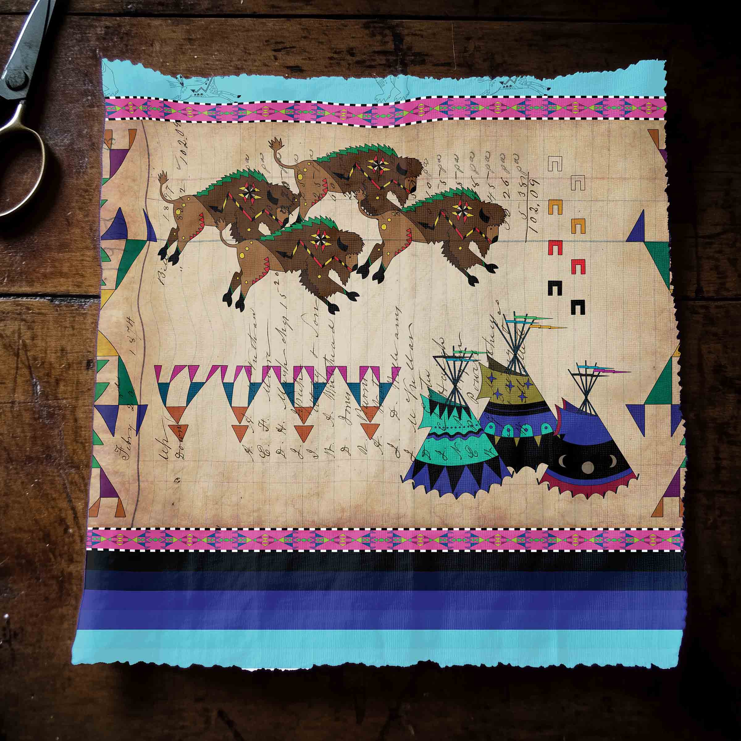 Ledger Buffalos Running Sky 42 Inch Cotton Poplin Pre Order