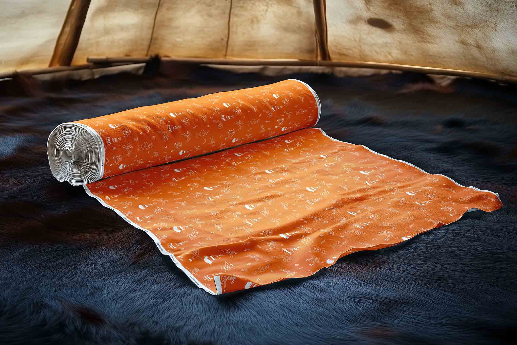 Ledger Dabbles Orange Satin Fabric By the Yard Pre Order