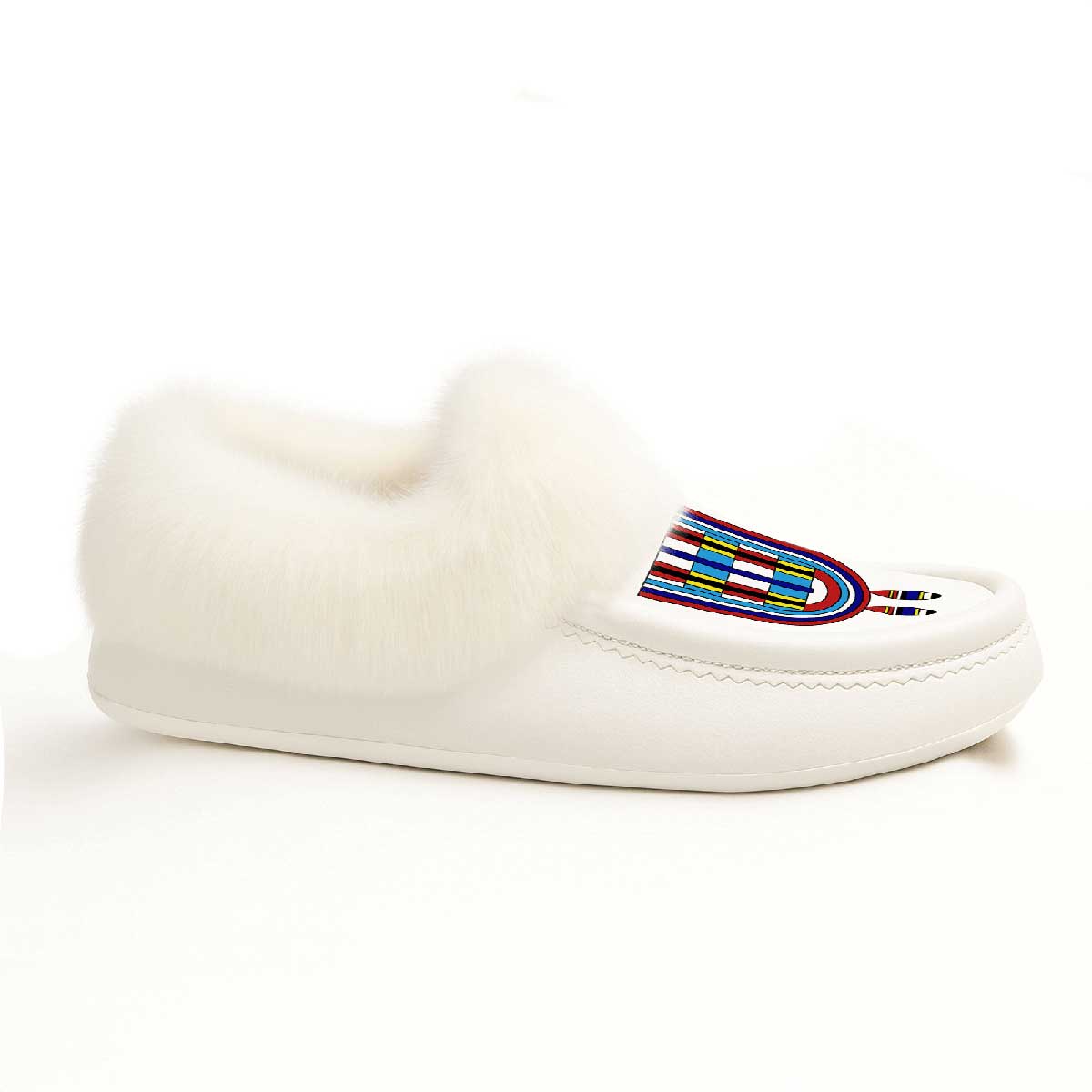 Prairie Signal Leather White Fur Moccasin