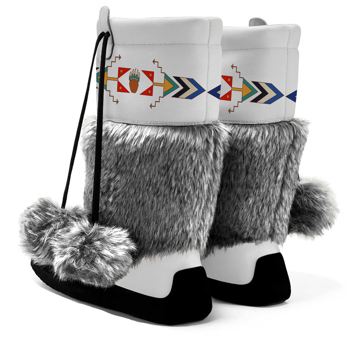 Morning Star Bear White Real Leather MocLux Calf with Grey Fur