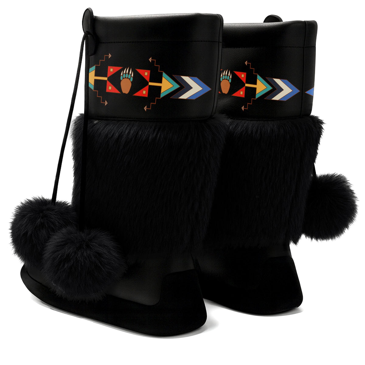 Morning Star Bear Black Real Leather MocLux Calf with Black Fur
