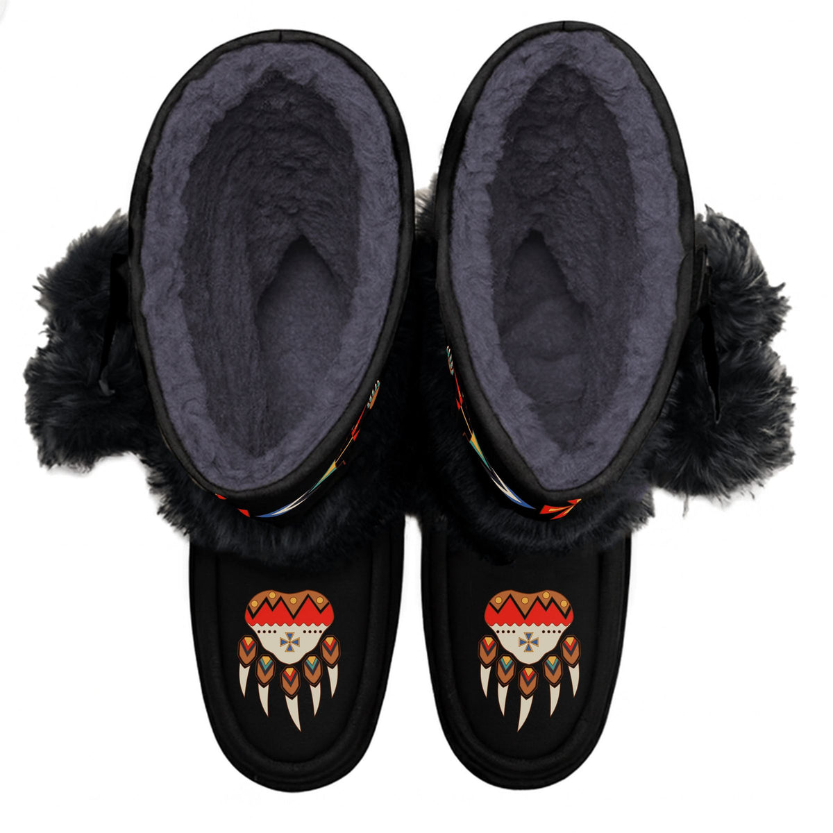 Morning Star Bear Black Real Leather MocLux Calf with Black Fur