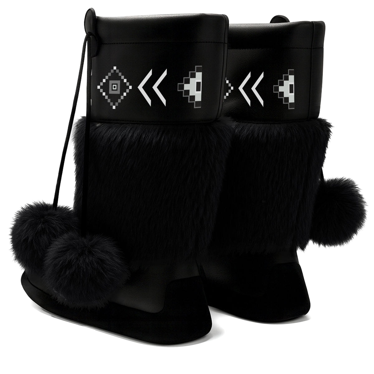 Owl Watcher Black Real Leather MocLux Calf with Black Fur