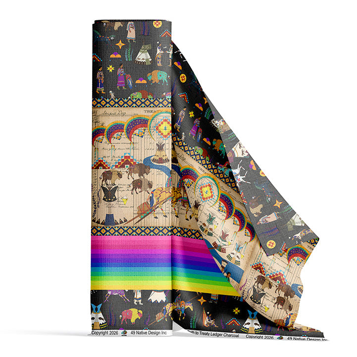 Path to Treaty Charcoal Satin Fabric By the Yard Pre Order