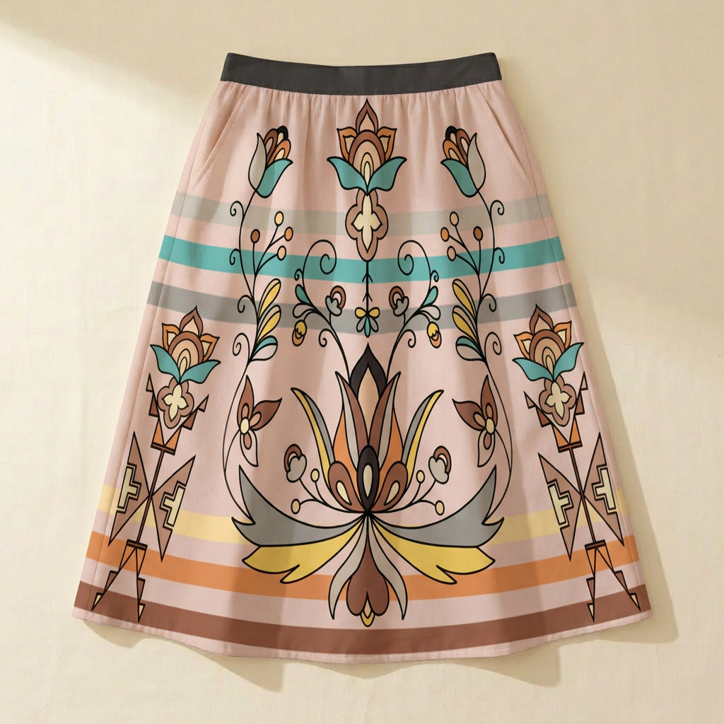 Petalpoint Ceremony Earthy Elastic Waist Pocket Midi Skirt