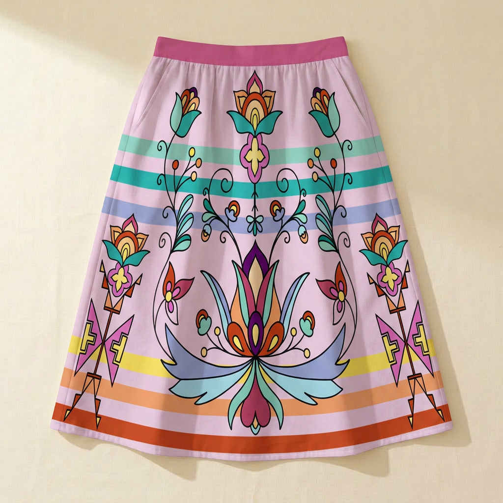 Petalpoint Ceremony Pastel Elastic Waist Pocket Midi Skirt