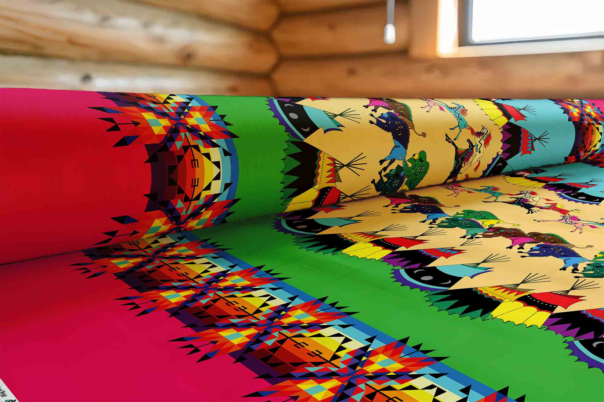 Prairie Bison Hunt Pink Satin Fabric By the Yard Pre Order