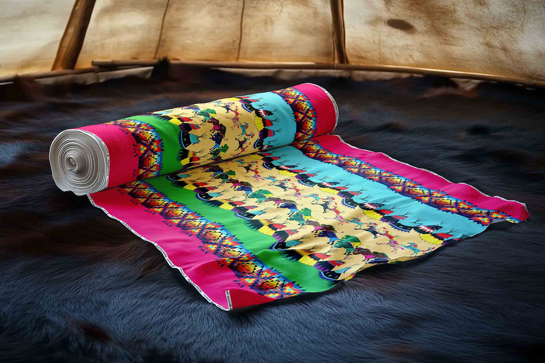 Prairie Bison Hunt Pink Satin Fabric By the Yard Pre Order