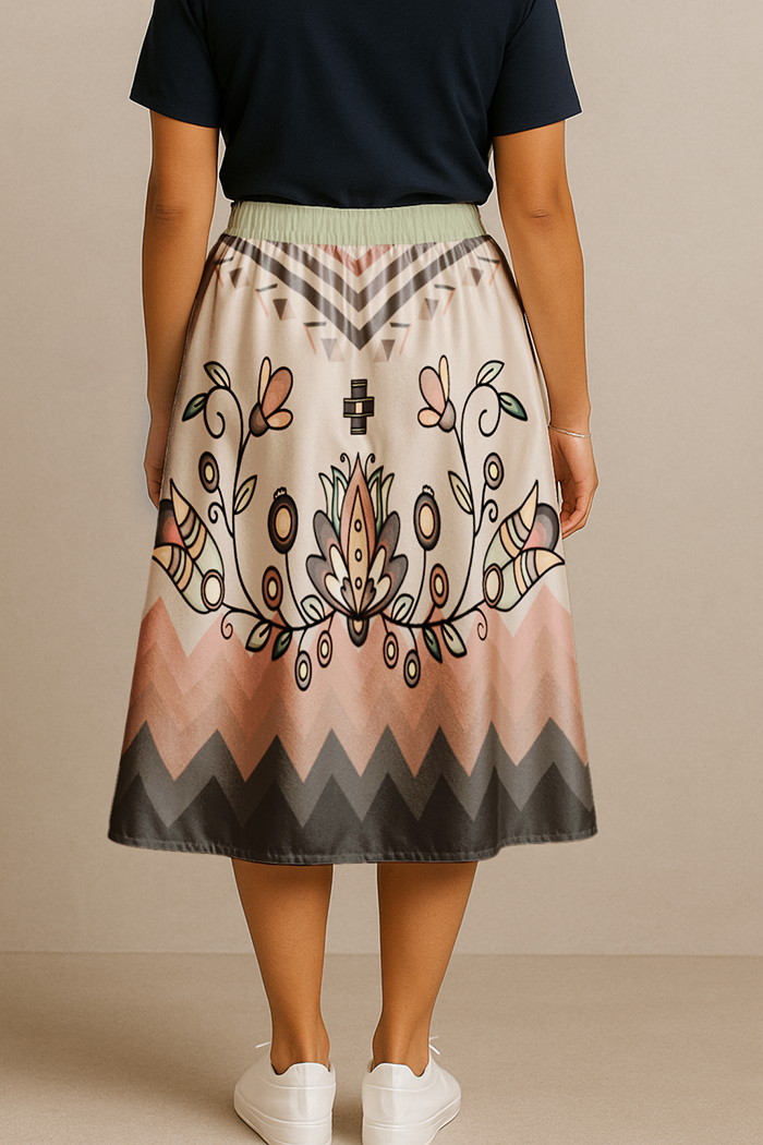 Roots and Rising Earthy Elastic Waist Pocket Midi Skirt