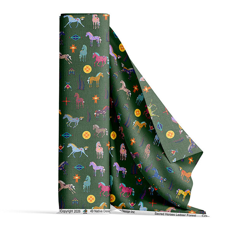 Sacred Horses Ledger Forest Satin Fabric By the Yard Pre Order
