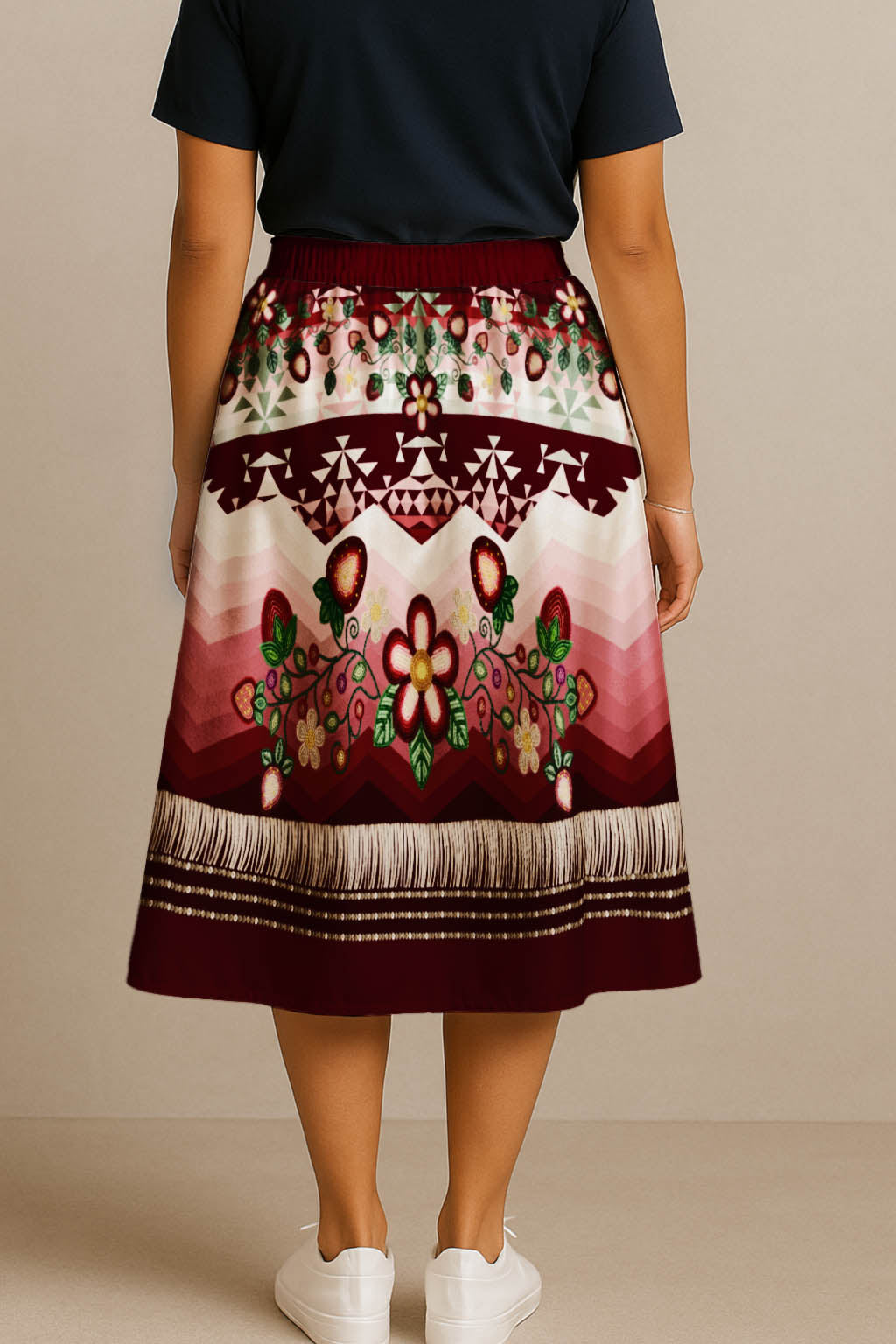 Sacred Strawberry Maroon 2 Elastic Waist Pocket Midi Skirt