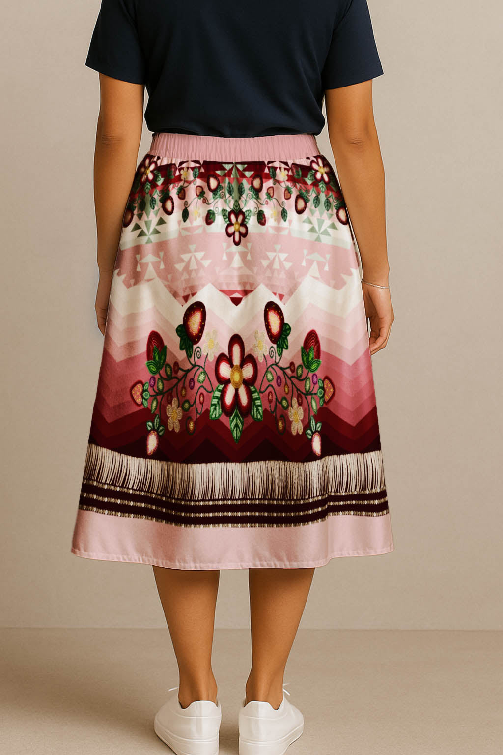 Sacred Strawberry Pink 1 Elastic Waist Pocket Midi Skirt