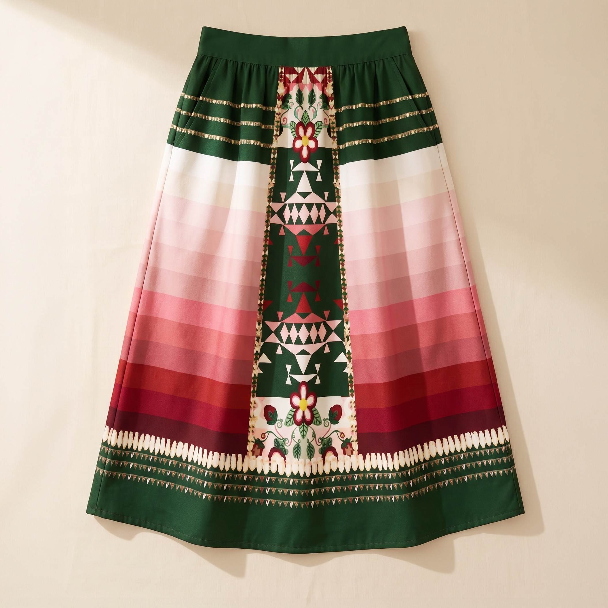 Sacred Strawberry Hunter 2 Elastic Waist Pocket Midi Skirt