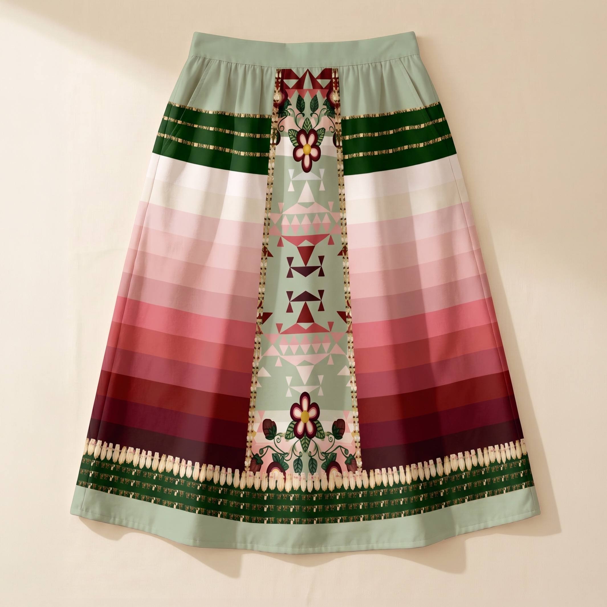 Sacred Strawberry Sage 2 Elastic Waist Pocket Midi Skirt
