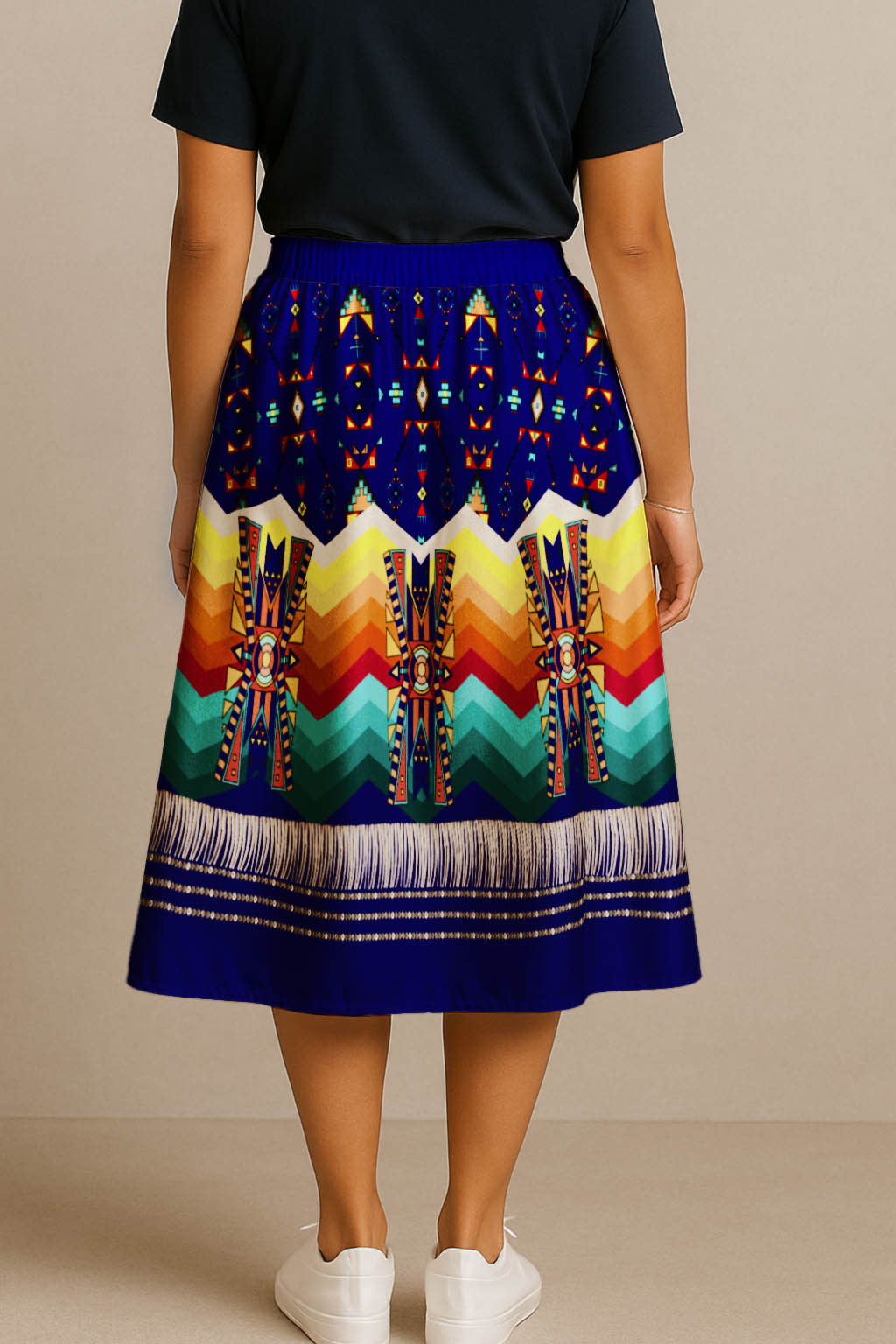 Sentinel of the Plains Navy 1 Elastic Waist Pocket Midi Skirt
