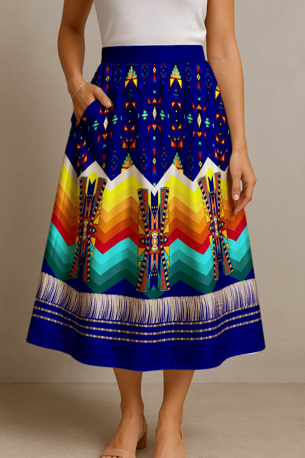 Sentinel of the Plains Navy 1 Elastic Waist Pocket Midi Skirt