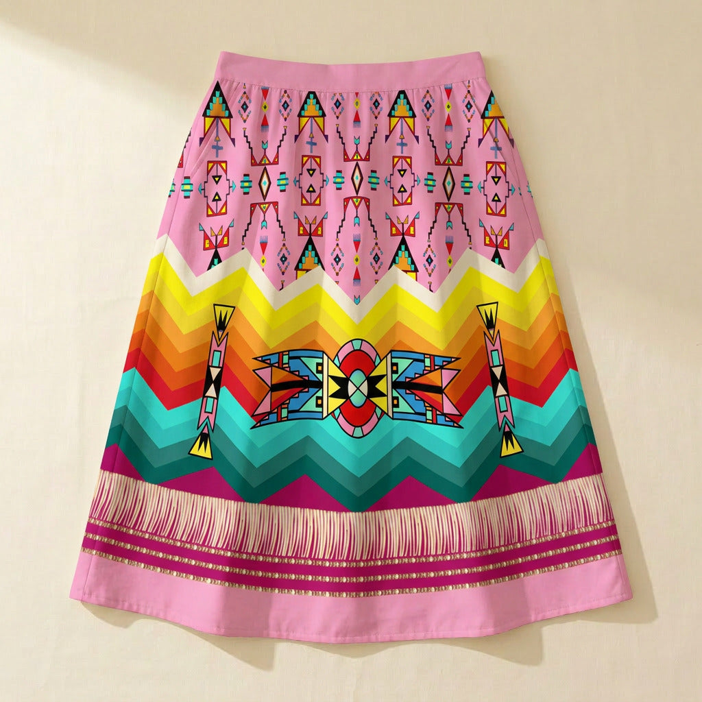 Sentinel of the Plains Pink 1 Elastic Waist Pocket Midi Skirt