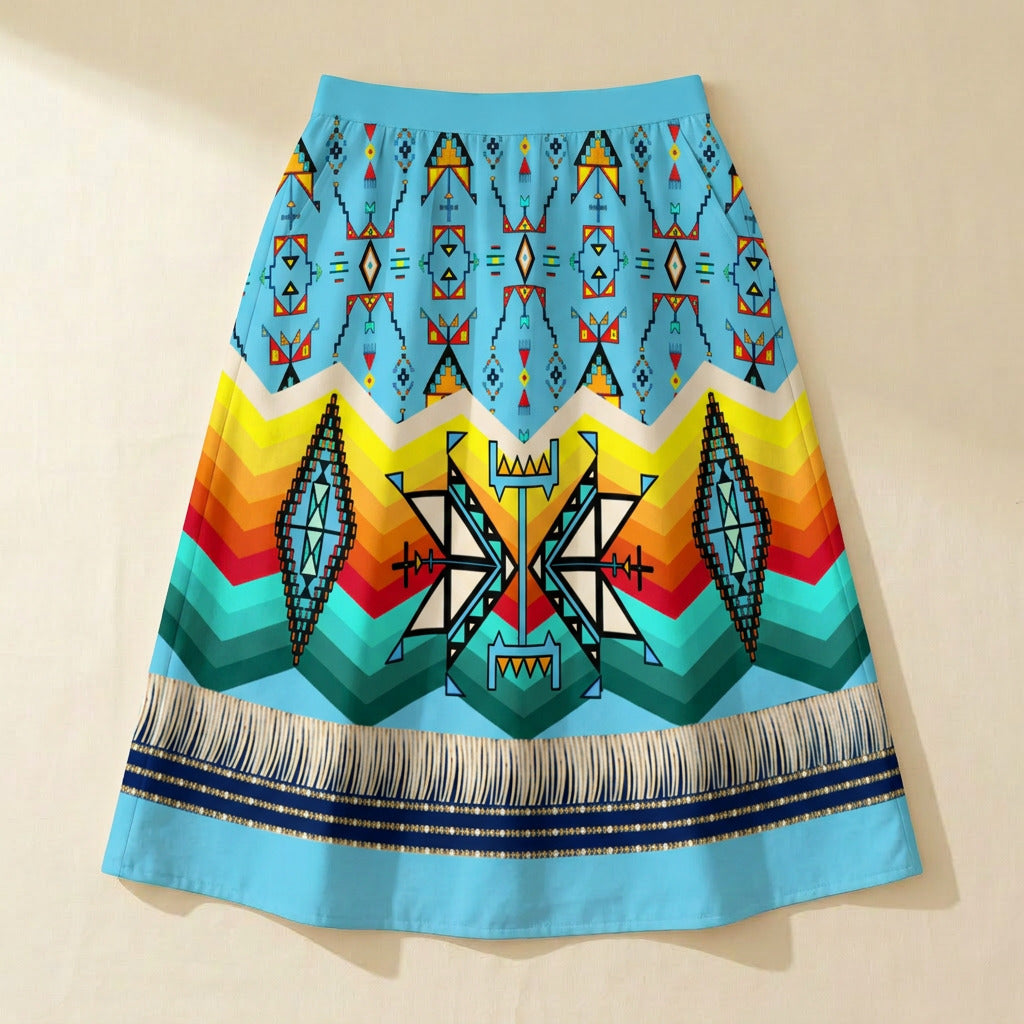 Sentinel of the Plains Turquoise 1 Elastic Waist Pocket Midi Skirt