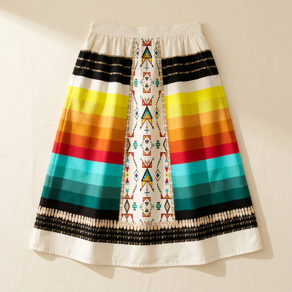 Sentinel of the Plains White 2 Elastic Waist Pocket Midi Skirt