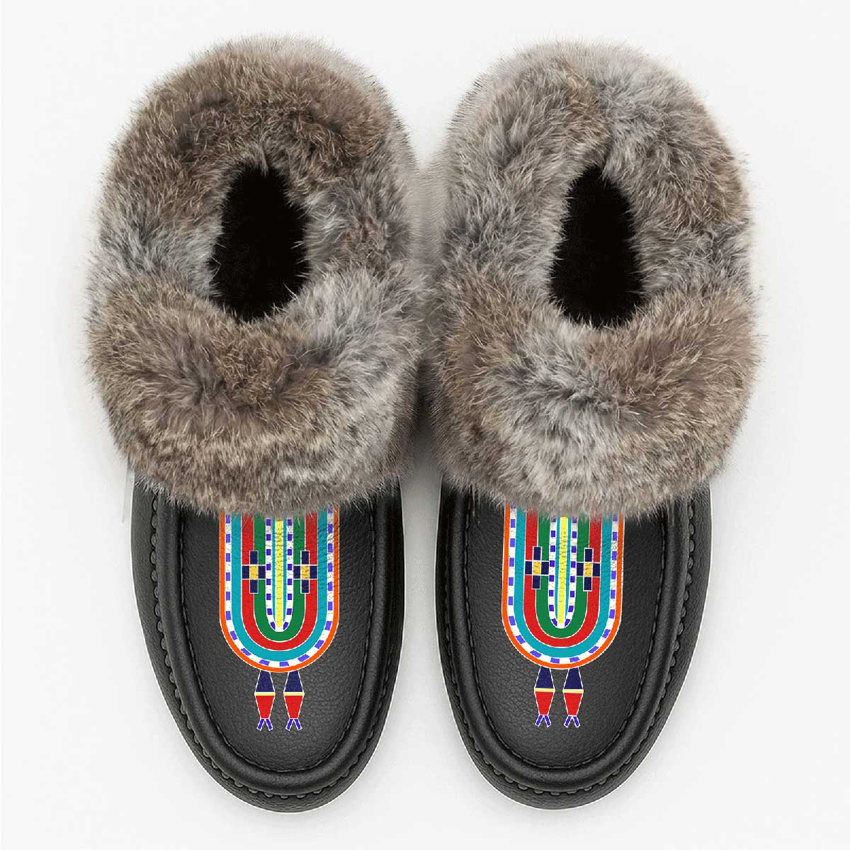 River Hold Black Leather Mottled Fur Moccasin