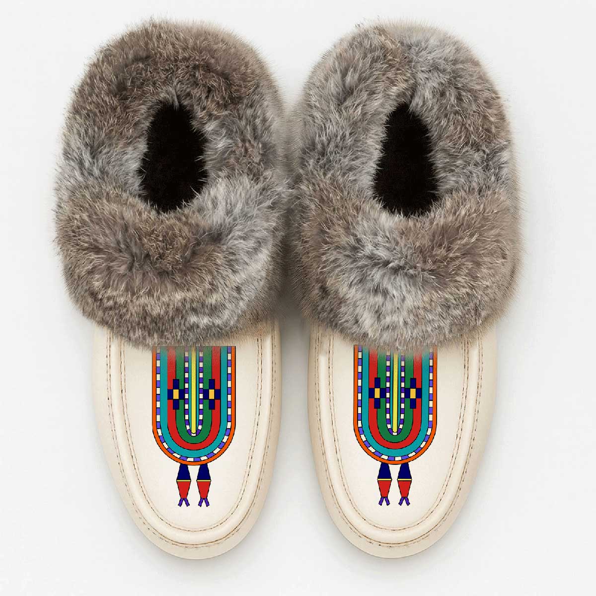 River Hold White Leather Mottled Fur Moccasin