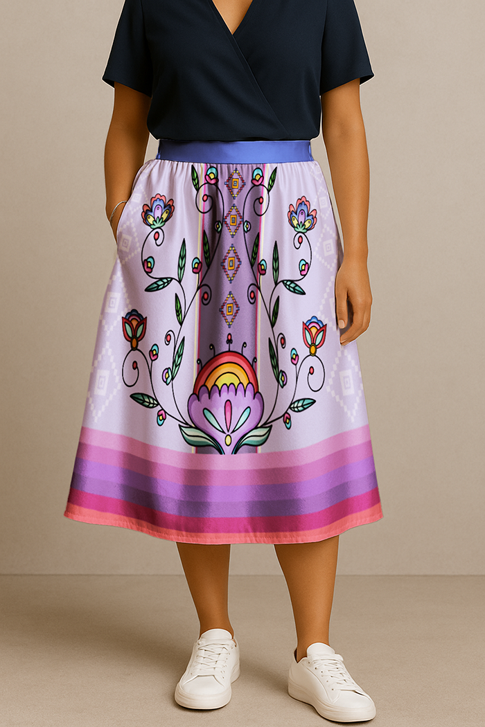 Threaded Whispers Bright Elastic Waist Pocket Midi Skirt