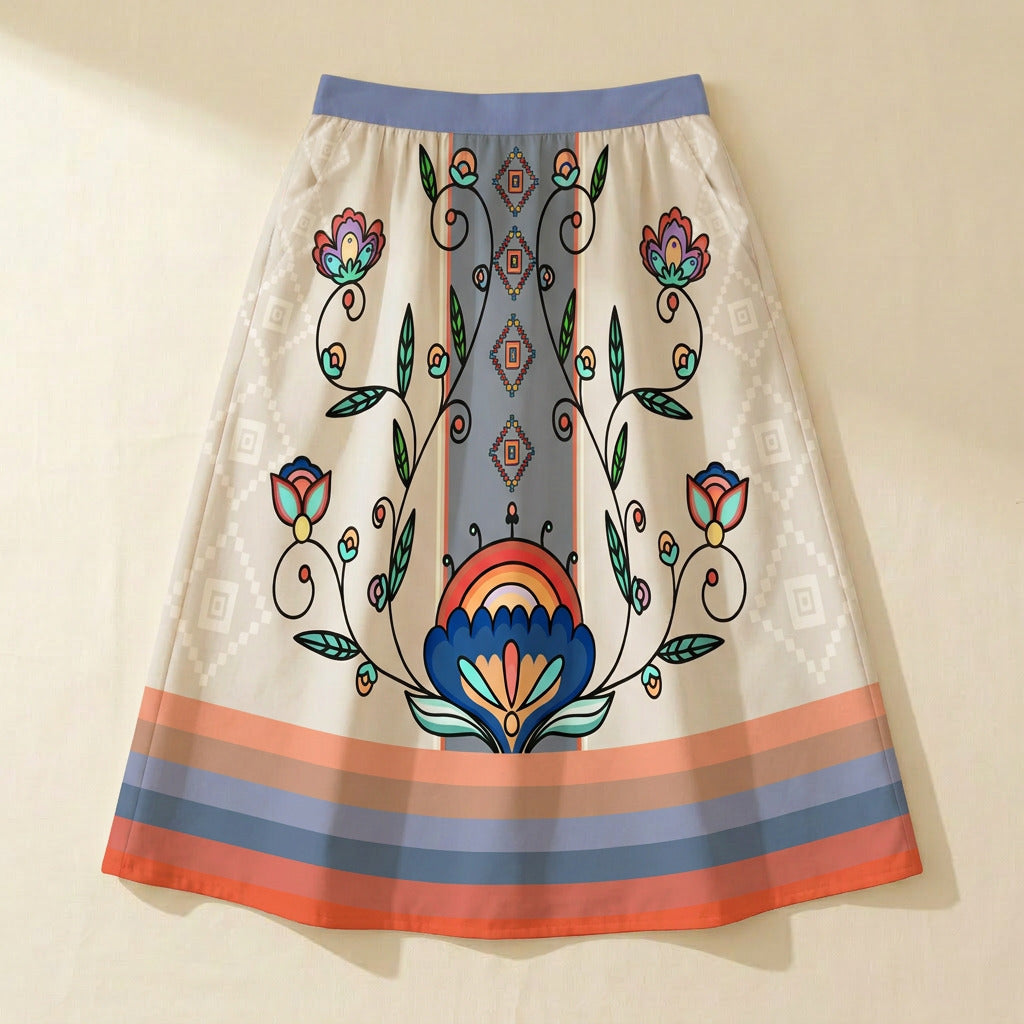 Threaded Whispers Earthy Elastic Waist Pocket Midi Skirt
