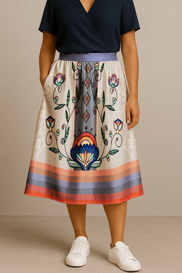Threaded Whispers Earthy Elastic Waist Pocket Midi Skirt