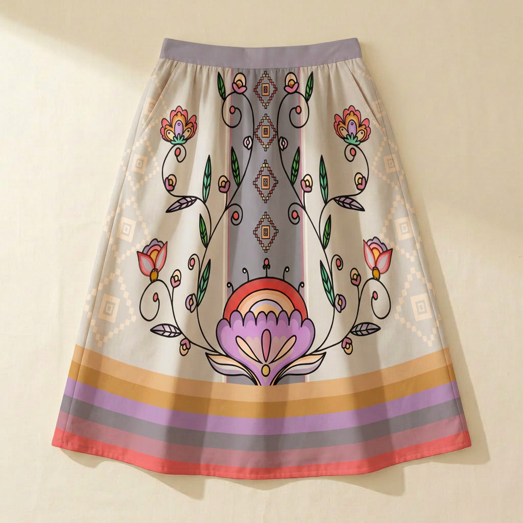Threaded Whispers Pastel Elastic Waist Pocket Midi Skirt