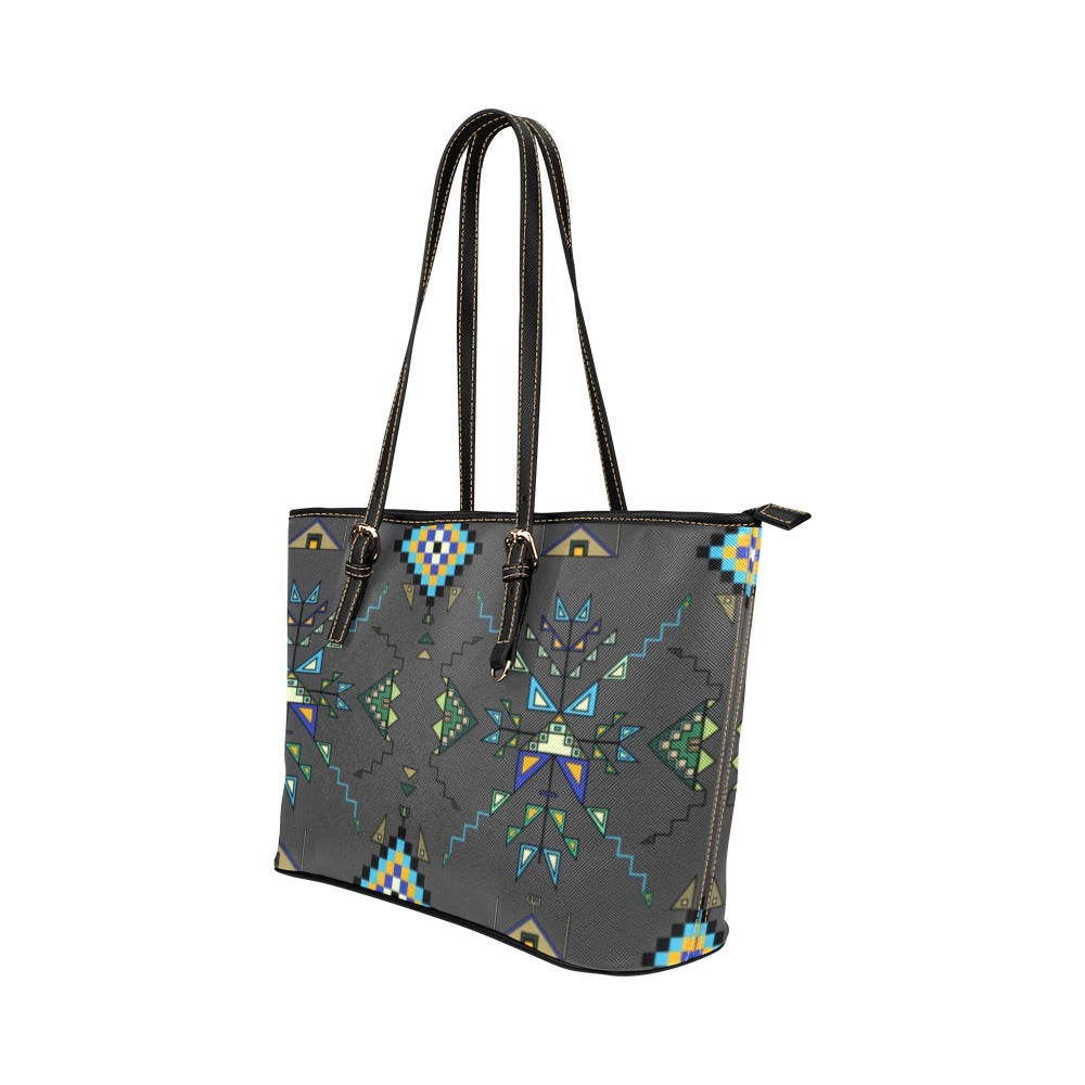 Bear Shield Gray Leather Tote Bag/Large