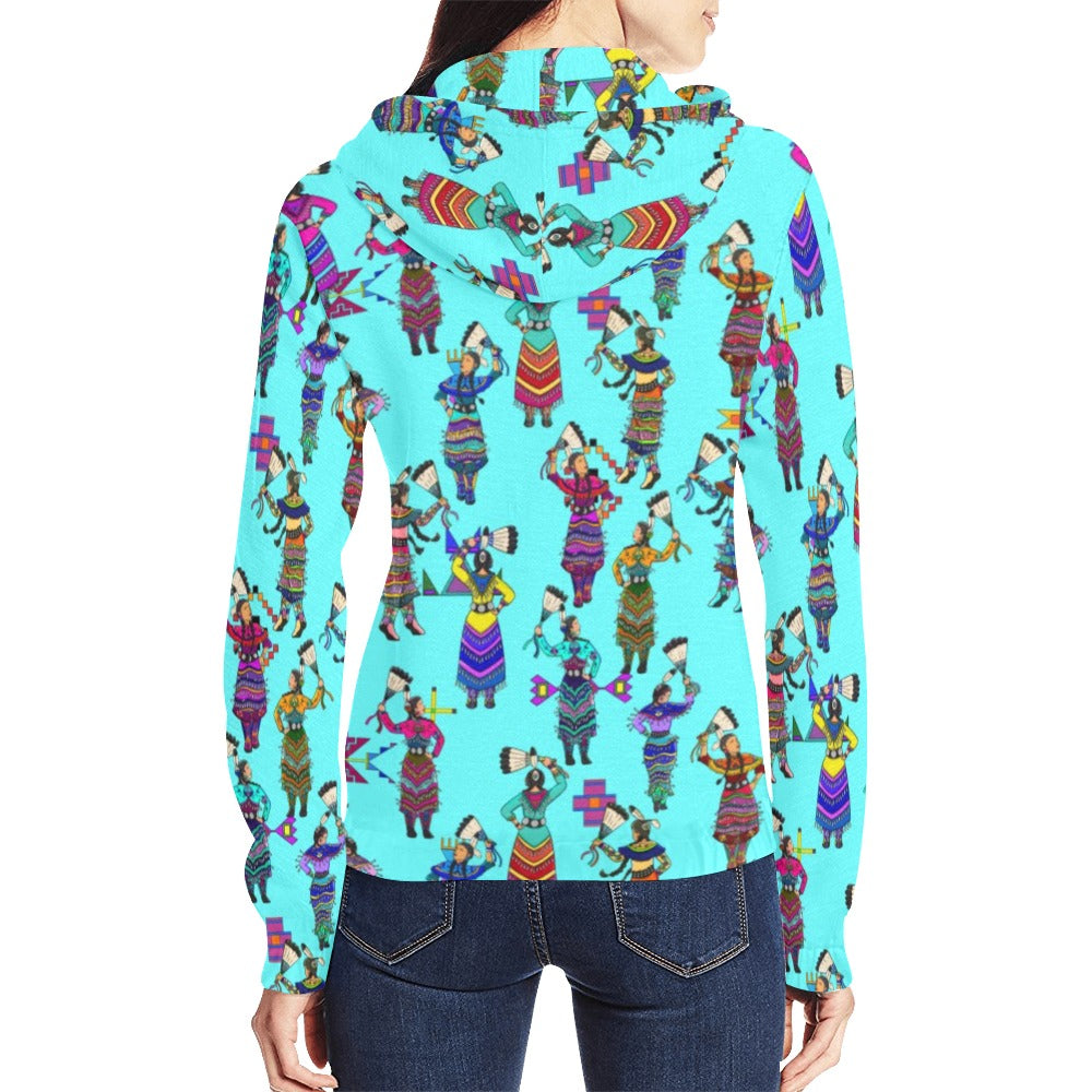 Women's Jingle Dancers Turquoise Full Zip Hoodie for Women