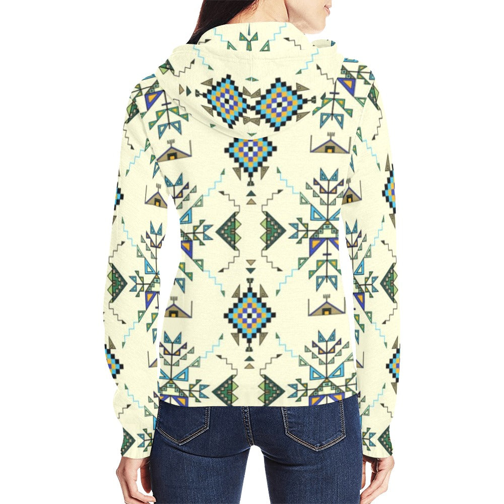 Bear Shield Cream Full Zip Hoodie for Women