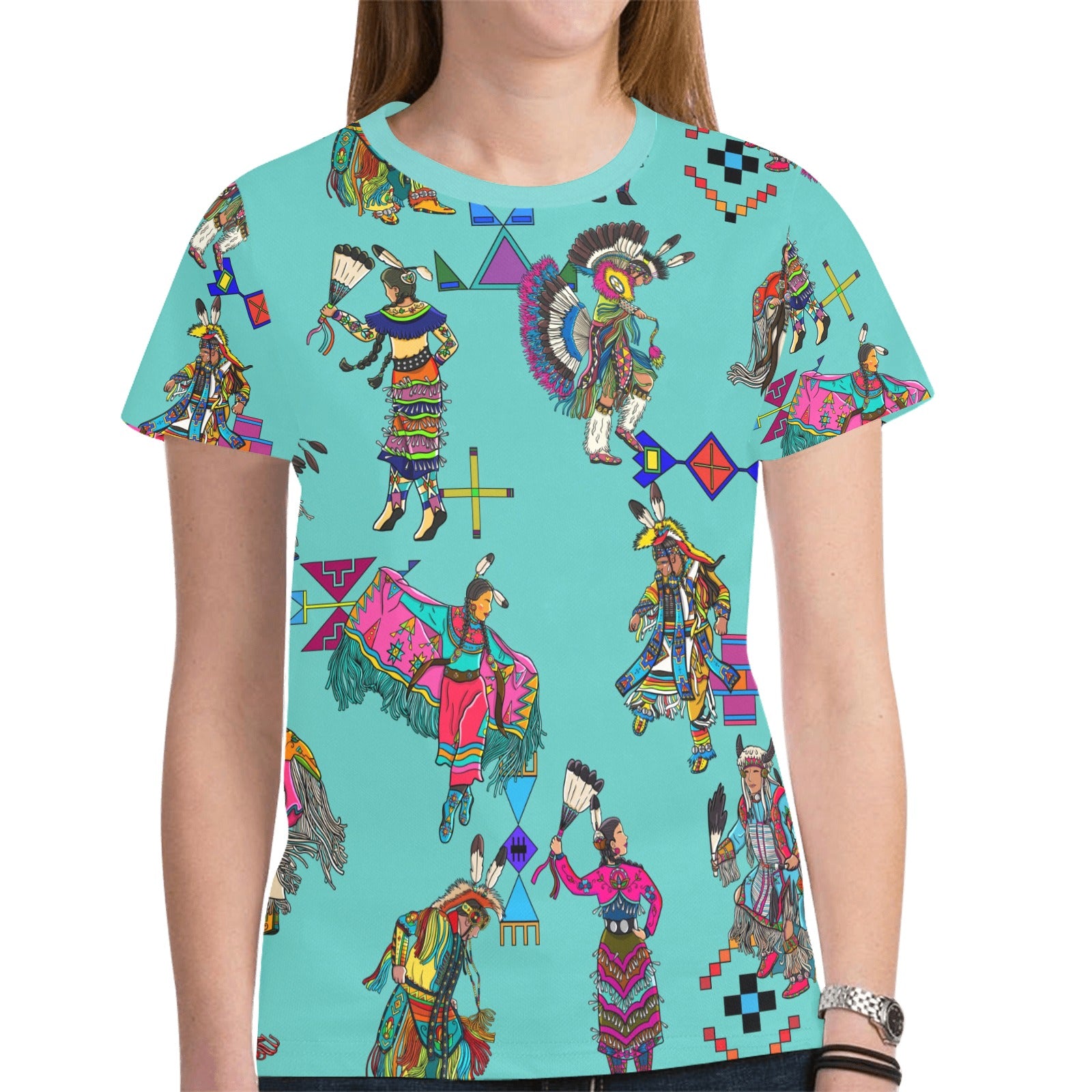 Grand Entry Dancers Eggshell Blue T-shirt for Women