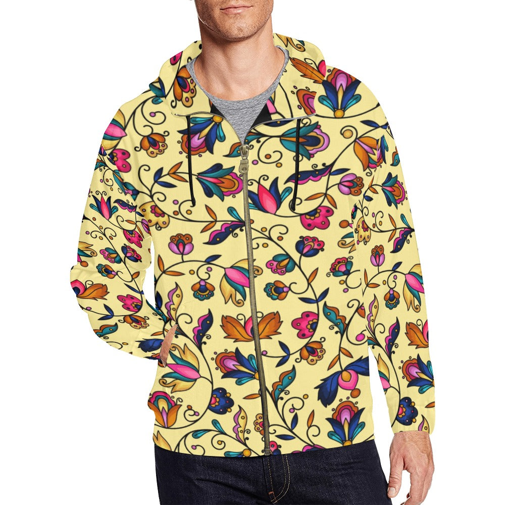 Copper Prairie Petals Yellow Men's Zipper Hoodie)