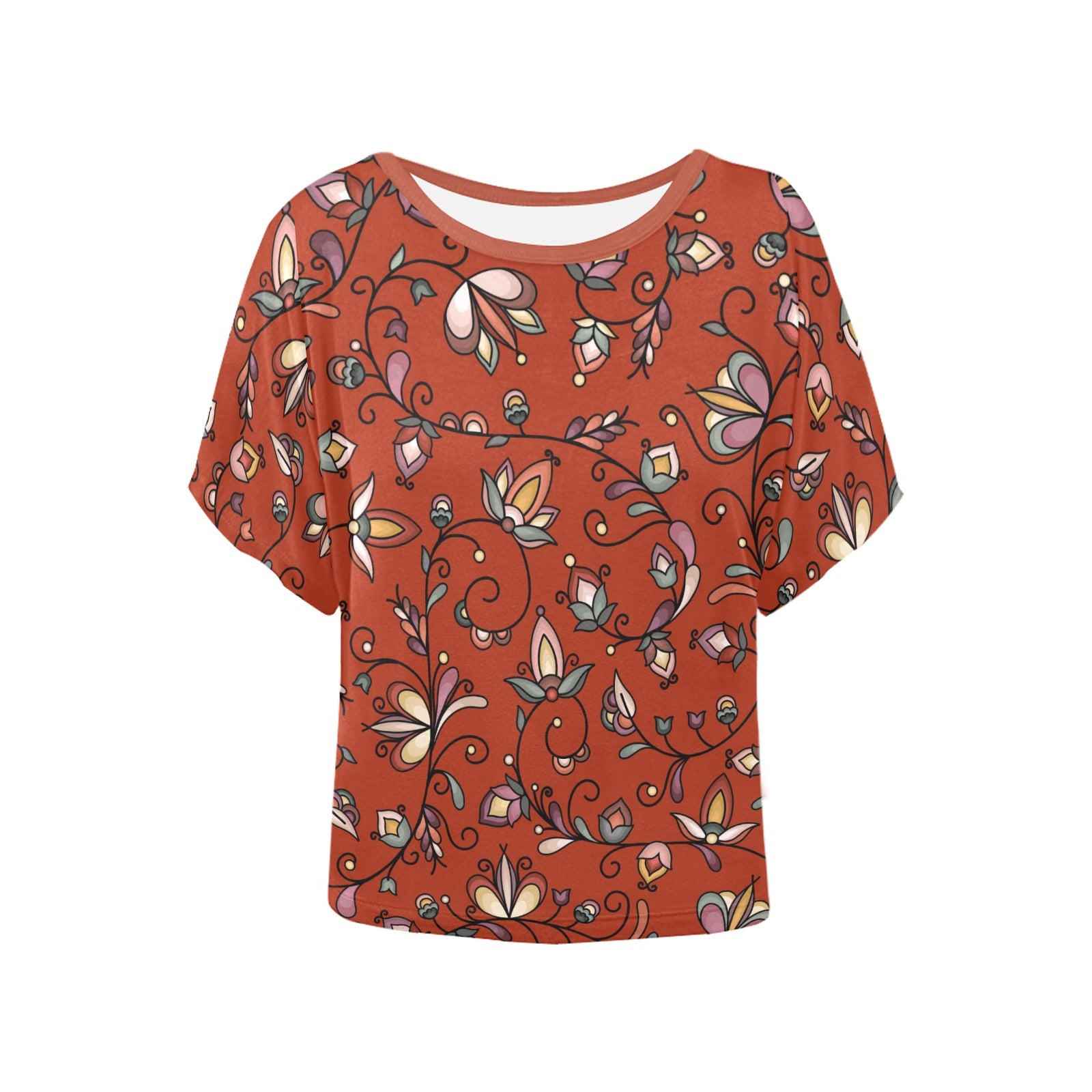 Burnt Sky Petals Red Women's Batwing-Sleeved Blouse T shirt