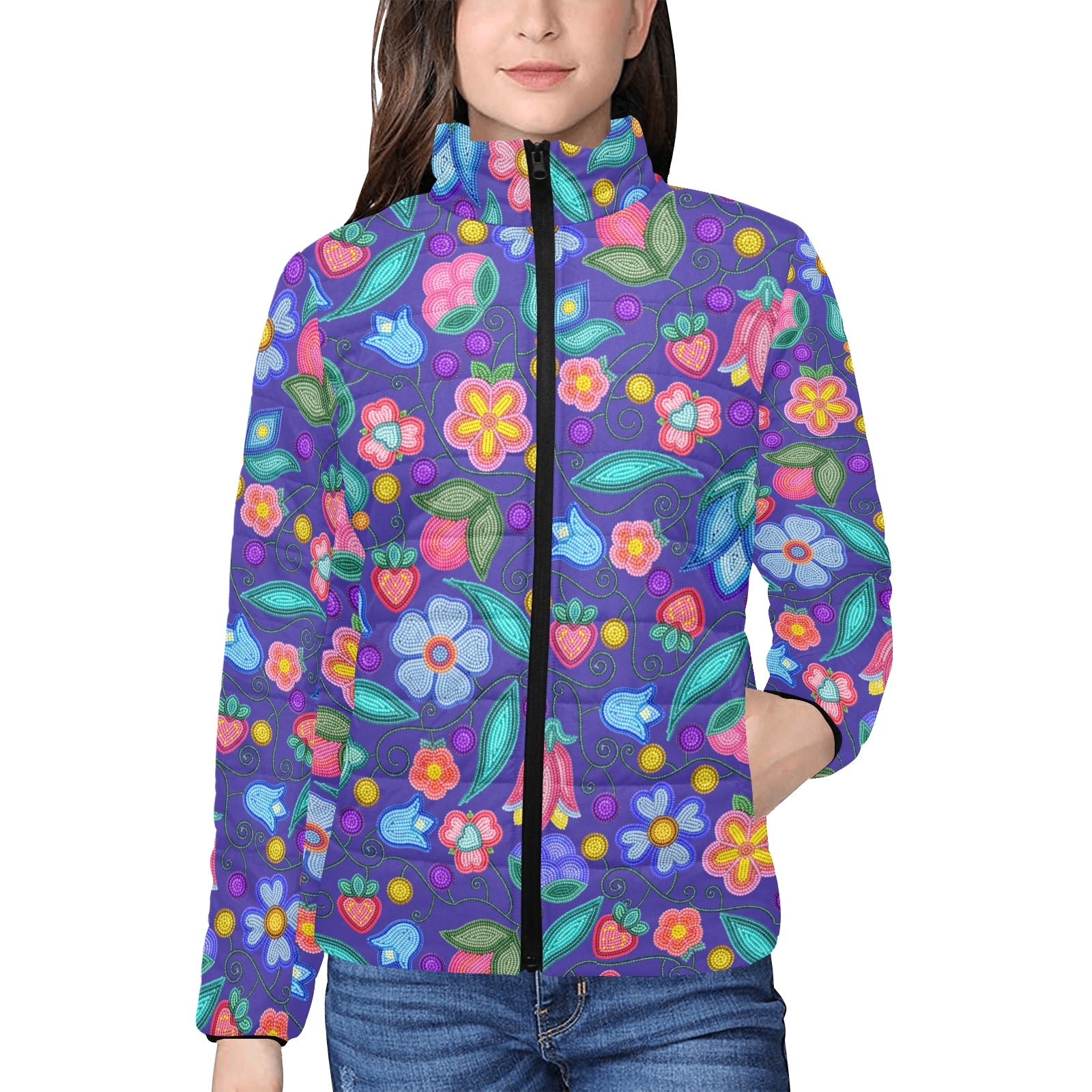 Sweet Offering Indigo Women's Stand Collar Padded Jacket