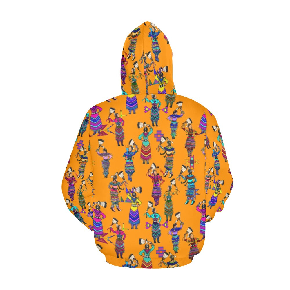 Women's Jingle Dancers Orange Hoodie for Women (USA Size)