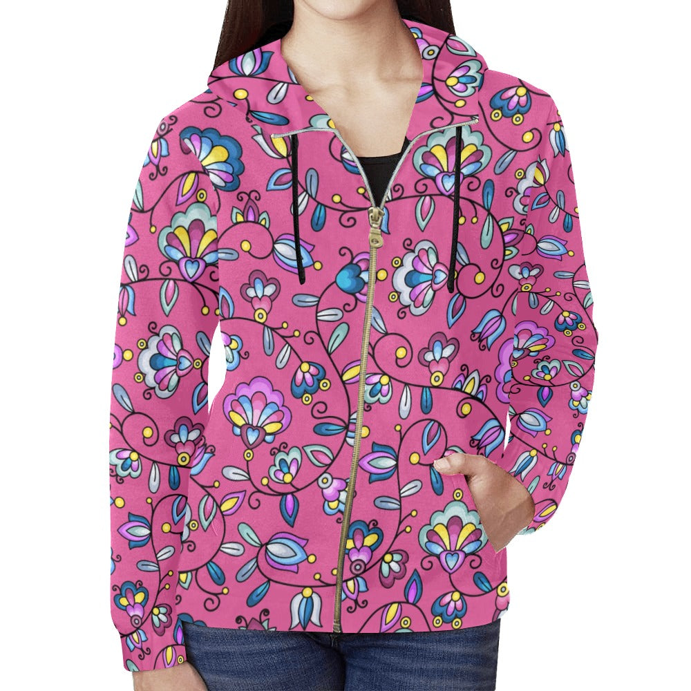 Autumn Bundle Blessing Pink Full Zip Hoodie for Women